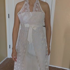 White Lace Sparkly Floral Dress Silk